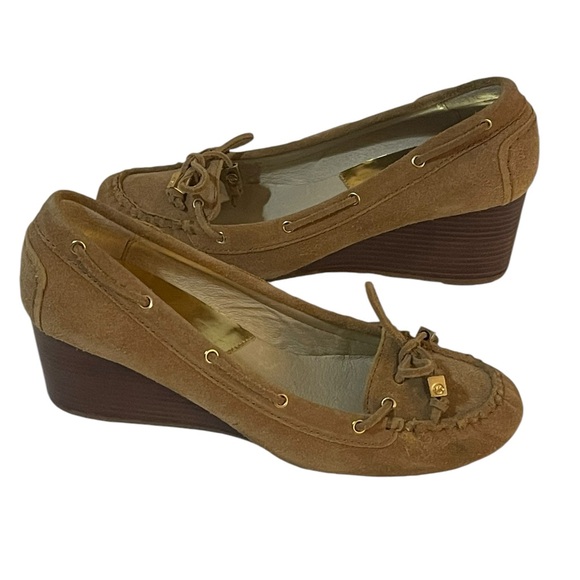 Michael Kors  Wedge Moccasins, Tan Suede  Size 7.5 - Picture 1 of 10